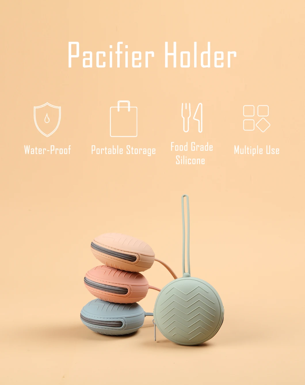 Water-Proof Portable Storage Silicone Pacifier Holders for Travel