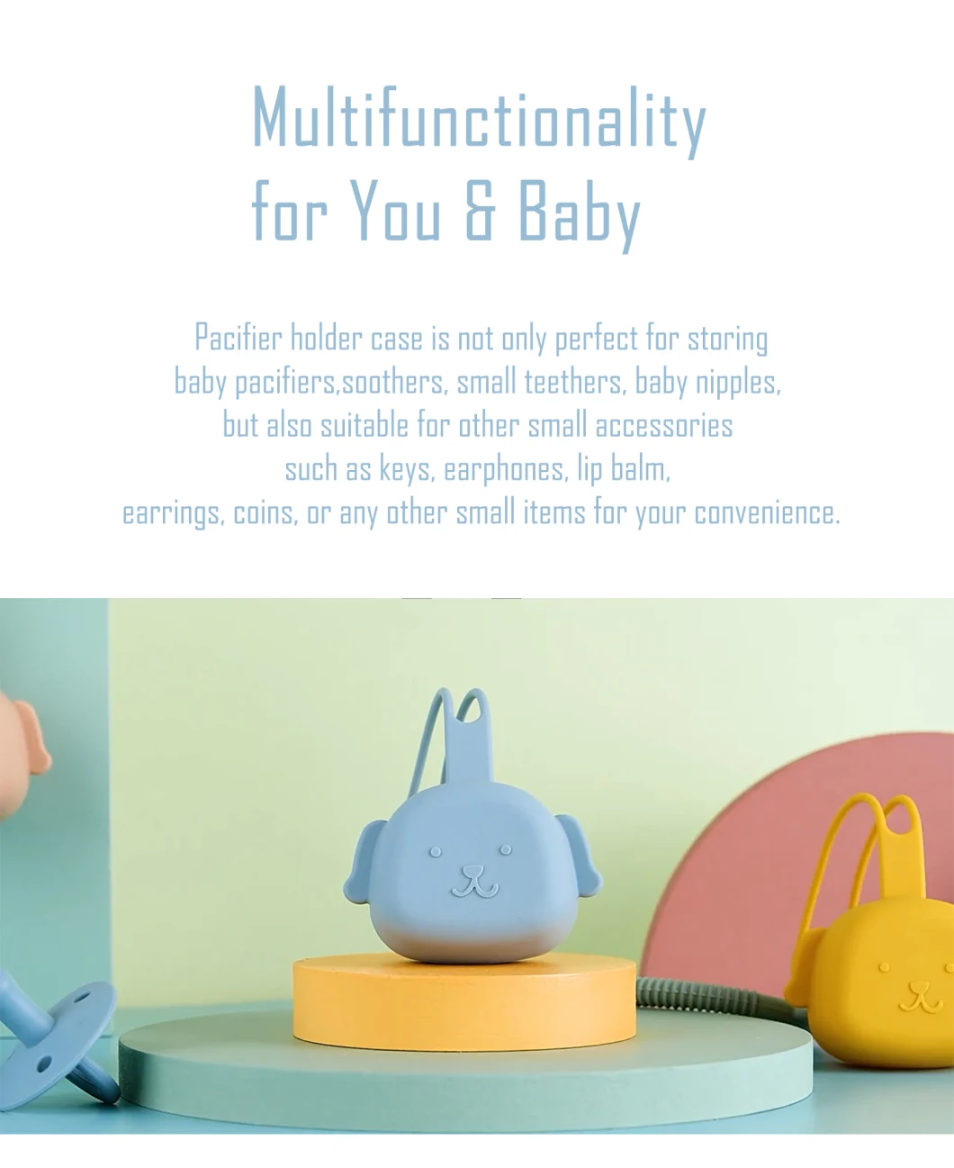 Dog-Shaped Food Grade Silicone Soother Container with Strap Dishwasher Free