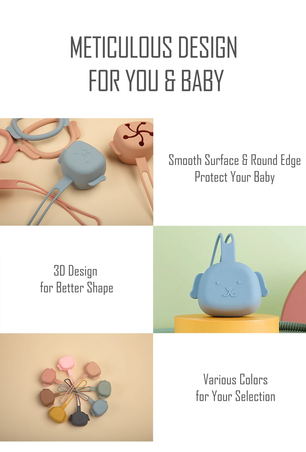 Dog-Shaped Food Grade Silicone Soother Container with Strap Dishwasher Free