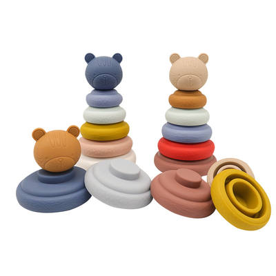 Giáo dục sớm Xếp chồng Đồ chơi Cricle Làm tổ &amp; Xây dựng Nhẫn Xếp chồng Silicone mềm Bóp Teethers Bộ đồ chơi