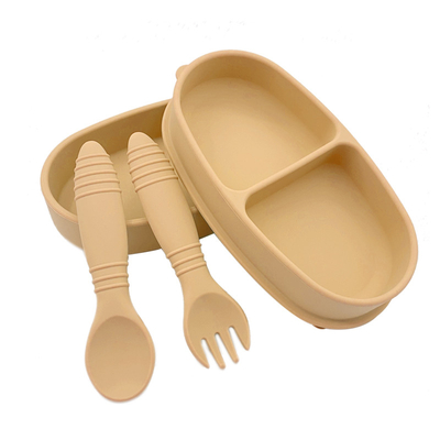 100% đồ ăn bằng silicone cho bé Hộp đựng thức ăn 2 trong 1 hộp cơm Bento có thìa và nĩa