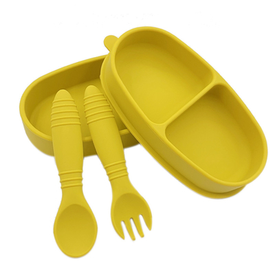100% đồ ăn bằng silicone cho bé Hộp đựng thức ăn 2 trong 1 hộp cơm Bento có thìa và nĩa