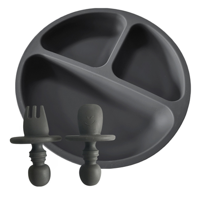 Trẻ mới biết đi không trượt Tấm silicone chia đôi Đĩa ăn bằng silicone không chứa BPA kèm thìa