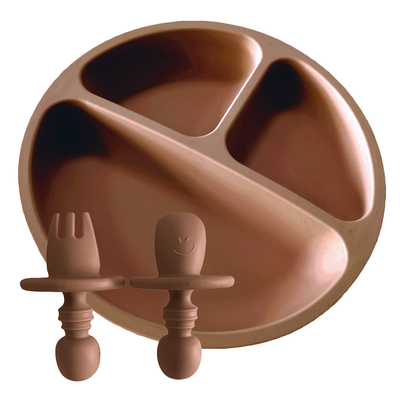 Trẻ mới biết đi không trượt Tấm silicone chia đôi Đĩa ăn bằng silicone không chứa BPA kèm thìa