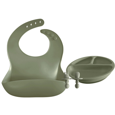 Bộ thìa và đĩa silicon mềm cho bé BPA Latex Free yếm thân thiện với môi trường 29x23cm