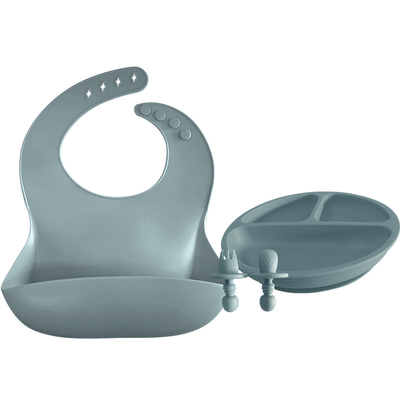 Bộ thìa và đĩa silicon mềm cho bé BPA Latex Free yếm thân thiện với môi trường 29x23cm