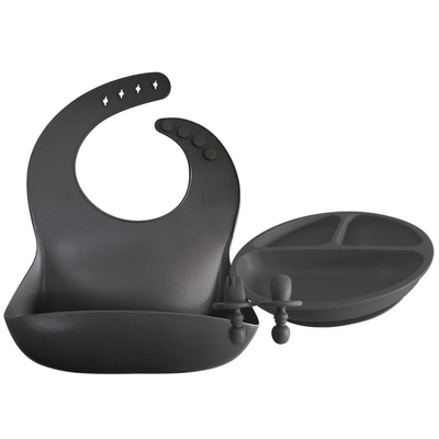 Bộ thìa và đĩa silicon mềm cho bé BPA Latex Free yếm thân thiện với môi trường 29x23cm