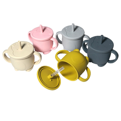 200ml Nước uống tái sử dụng cho trẻ em Cốc ống hút silicone có tay cầm