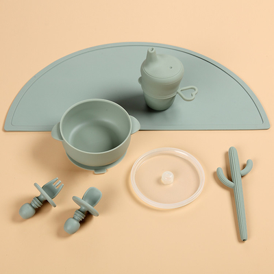 Bộ cho ăn bằng silicon cho bé hút 240 độ với đĩa đựng dao kéo đĩa Placemat