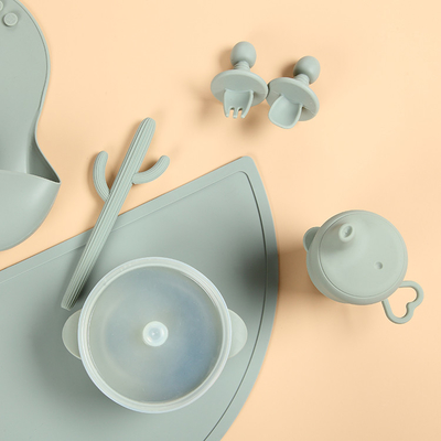 Bộ cho ăn bằng silicon cho bé hút 240 độ với đĩa đựng dao kéo đĩa Placemat
