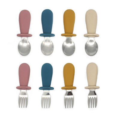 Bộ muỗng nĩa và thìa silicone cho bé bằng thép không gỉ 316 Chiều cao 4,33 inch Chiều rộng 1,42 inch